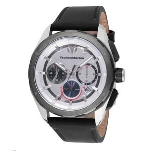 TechnoMarine OCEAN Chronograph GMT 43 MM TM-318088 Silver Men's Watch NIB $425